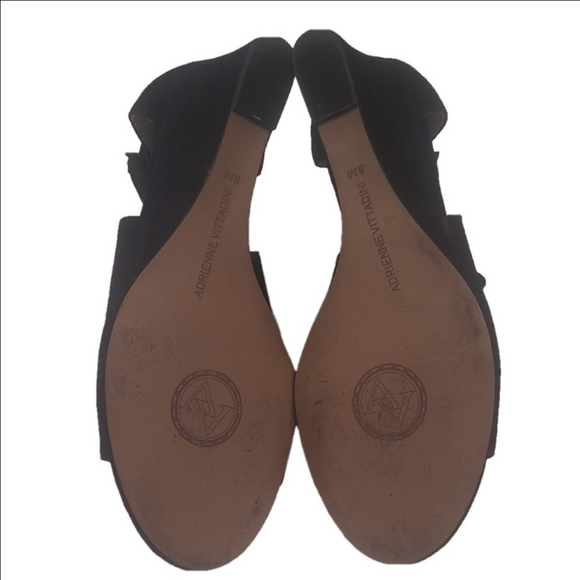 Adrienne Vittadini Black Wedge Sandals with Ankle Strap S8 Suede